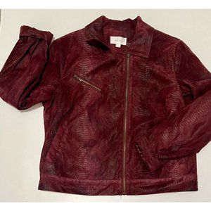 Erm London Women's Faux Leather Burgundy Moto Jacket Size Large